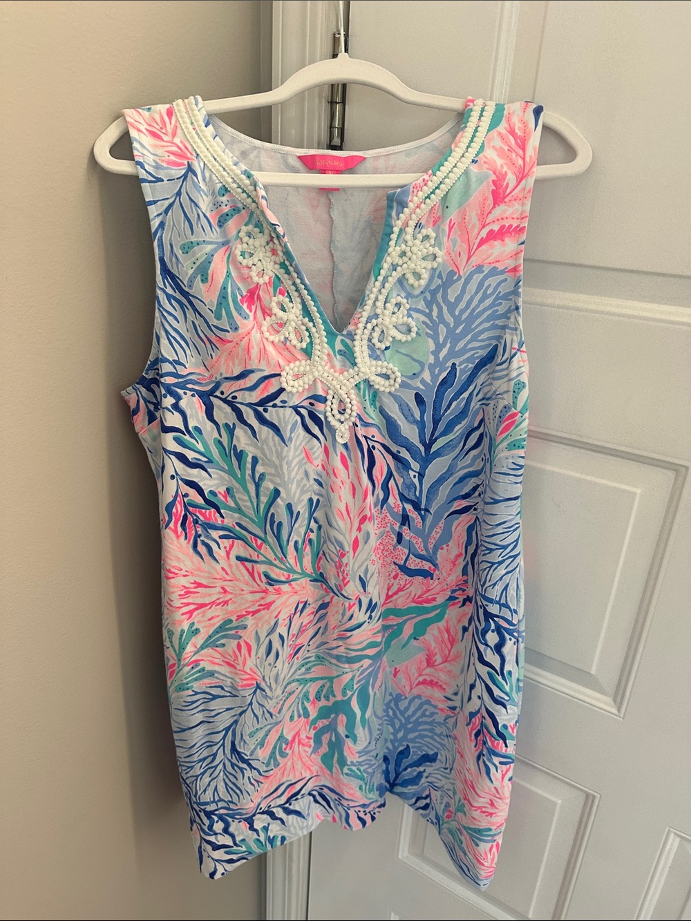 Lilly Pulitzer Sleeveless V-Neck Midi Dress in Pink, Blue & Aqua Coral Print